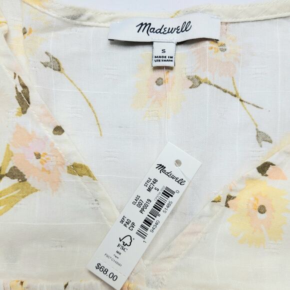 Madewell Flutter Sleeve Rhyme Top Floral Cream Cotton V Neck Lightweight Small - Picture 6 of 7